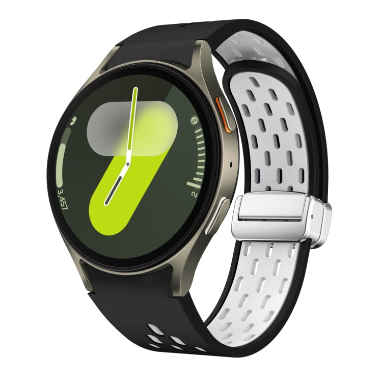 Two Color Magnetic Folding Silver Buckle Silicone Watch Band, For Samsung Galaxy Watch FE 40mm, For Samsung Galaxy Watch 7 40 / 44mm