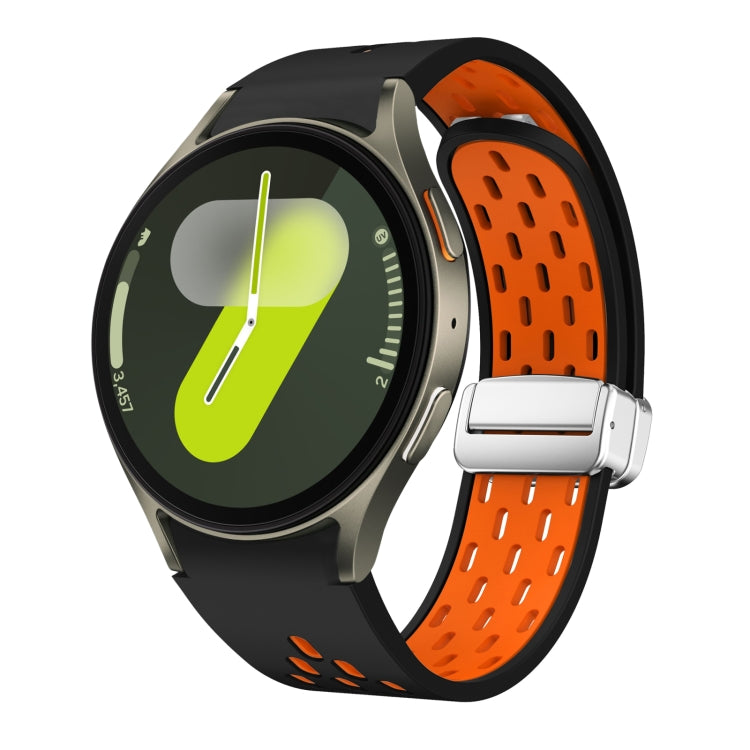 Two Color Magnetic Folding Silver Buckle Silicone Watch Band, For Samsung Galaxy Watch FE 40mm, For Samsung Galaxy Watch 7 40 / 44mm