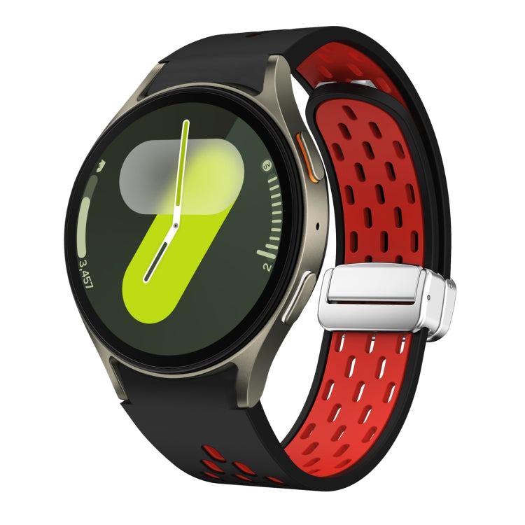 Two Color Magnetic Folding Silver Buckle Silicone Watch Band, For Samsung Galaxy Watch FE 40mm, For Samsung Galaxy Watch 7 40 / 44mm