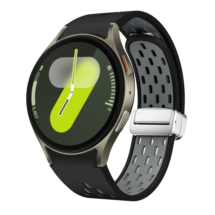 Two Color Magnetic Folding Silver Buckle Silicone Watch Band, For Samsung Galaxy Watch FE 40mm, For Samsung Galaxy Watch 7 40 / 44mm