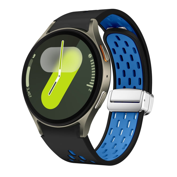 Two Color Magnetic Folding Silver Buckle Silicone Watch Band, For Samsung Galaxy Watch FE 40mm, For Samsung Galaxy Watch 7 40 / 44mm