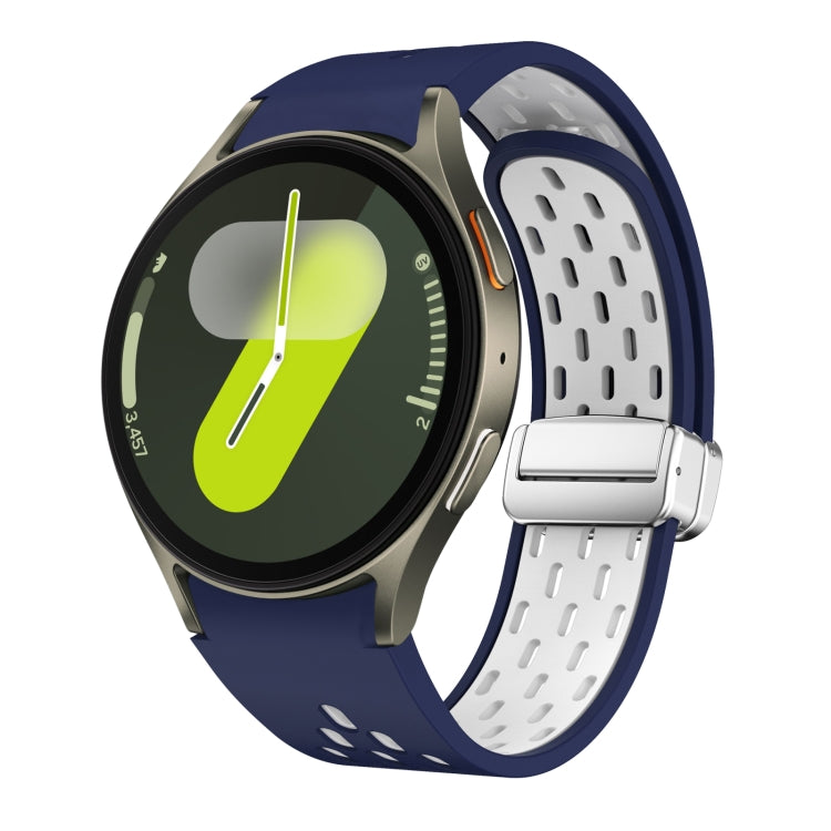 Two Color Magnetic Folding Silver Buckle Silicone Watch Band, For Samsung Galaxy Watch FE 40mm, For Samsung Galaxy Watch 7 40 / 44mm
