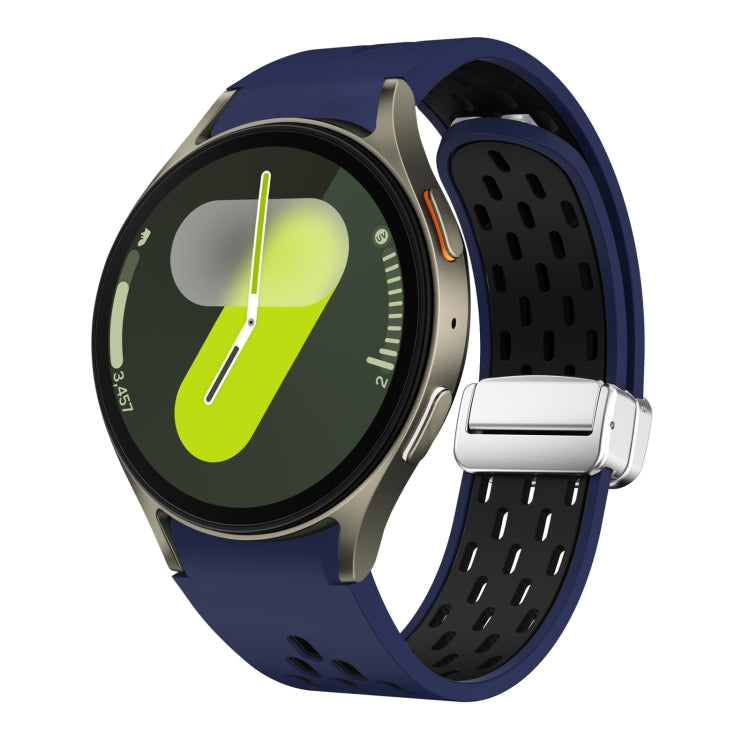 Two Color Magnetic Folding Silver Buckle Silicone Watch Band, For Samsung Galaxy Watch FE 40mm, For Samsung Galaxy Watch 7 40 / 44mm