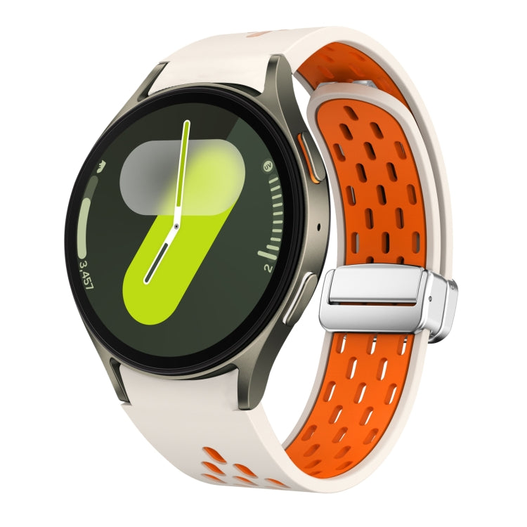 Two Color Magnetic Folding Silver Buckle Silicone Watch Band, For Samsung Galaxy Watch FE 40mm, For Samsung Galaxy Watch 7 40 / 44mm