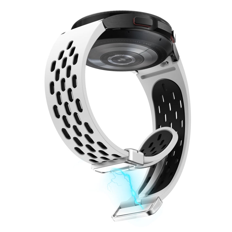 Two Color Magnetic Folding Silver Buckle Silicone Watch Band, For Samsung Galaxy Watch 5 40 / 44mm, For Samsung Galaxy Watch 5 Pro 45mm