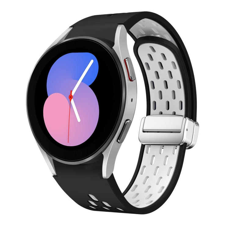 Two Color Magnetic Folding Silver Buckle Silicone Watch Band, For Samsung Galaxy Watch 5 40 / 44mm, For Samsung Galaxy Watch 5 Pro 45mm
