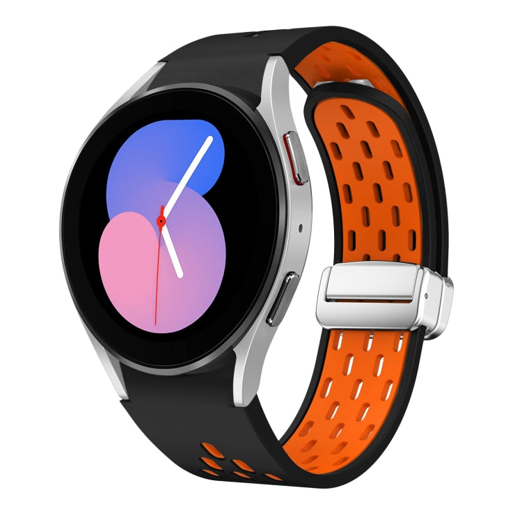 Two Color Magnetic Folding Silver Buckle Silicone Watch Band, For Samsung Galaxy Watch 5 40 / 44mm, For Samsung Galaxy Watch 5 Pro 45mm
