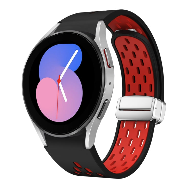 Two Color Magnetic Folding Silver Buckle Silicone Watch Band, For Samsung Galaxy Watch 5 40 / 44mm, For Samsung Galaxy Watch 5 Pro 45mm
