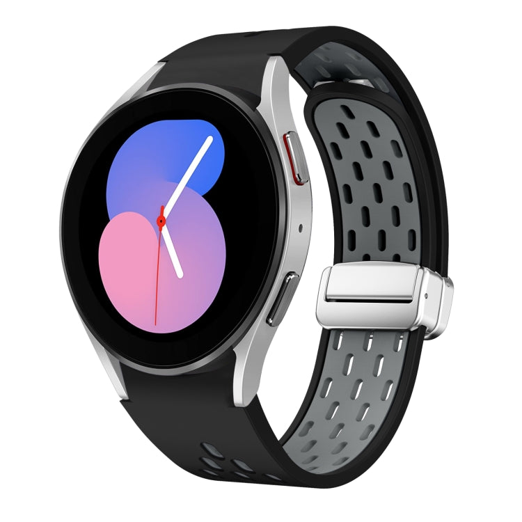 Two Color Magnetic Folding Silver Buckle Silicone Watch Band, For Samsung Galaxy Watch 5 40 / 44mm, For Samsung Galaxy Watch 5 Pro 45mm