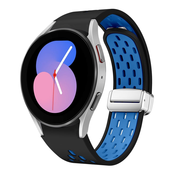 Two Color Magnetic Folding Silver Buckle Silicone Watch Band, For Samsung Galaxy Watch 5 40 / 44mm, For Samsung Galaxy Watch 5 Pro 45mm