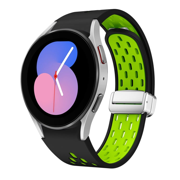 Two Color Magnetic Folding Silver Buckle Silicone Watch Band, For Samsung Galaxy Watch 5 40 / 44mm, For Samsung Galaxy Watch 5 Pro 45mm