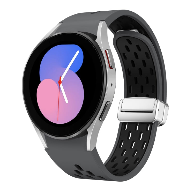Two Color Magnetic Folding Silver Buckle Silicone Watch Band, For Samsung Galaxy Watch 5 40 / 44mm, For Samsung Galaxy Watch 5 Pro 45mm