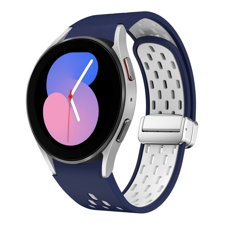 Two Color Magnetic Folding Silver Buckle Silicone Watch Band, For Samsung Galaxy Watch 5 40 / 44mm, For Samsung Galaxy Watch 5 Pro 45mm