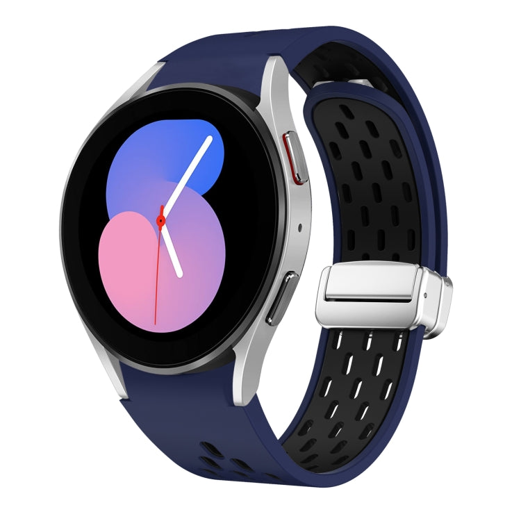 Two Color Magnetic Folding Silver Buckle Silicone Watch Band, For Samsung Galaxy Watch 5 40 / 44mm, For Samsung Galaxy Watch 5 Pro 45mm