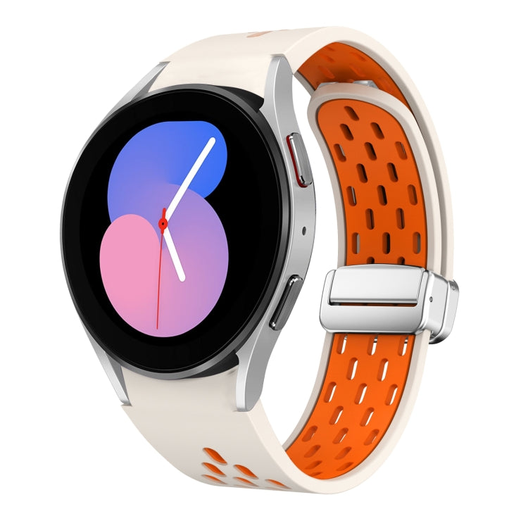 Two Color Magnetic Folding Silver Buckle Silicone Watch Band, For Samsung Galaxy Watch 5 40 / 44mm, For Samsung Galaxy Watch 5 Pro 45mm