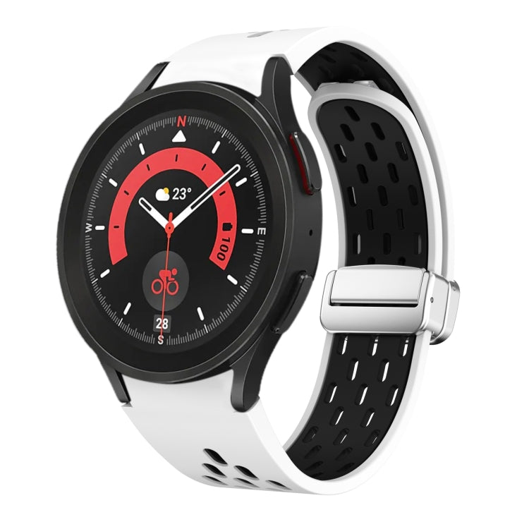 Two Color Magnetic Folding Silver Buckle Silicone Watch Band, For Samsung Galaxy Watch 5 40 / 44mm, For Samsung Galaxy Watch 5 Pro 45mm