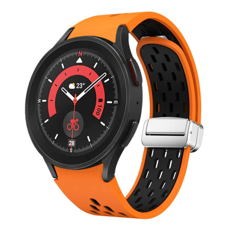 Two Color Magnetic Folding Silver Buckle Silicone Watch Band, For Samsung Galaxy Watch 5 40 / 44mm, For Samsung Galaxy Watch 5 Pro 45mm