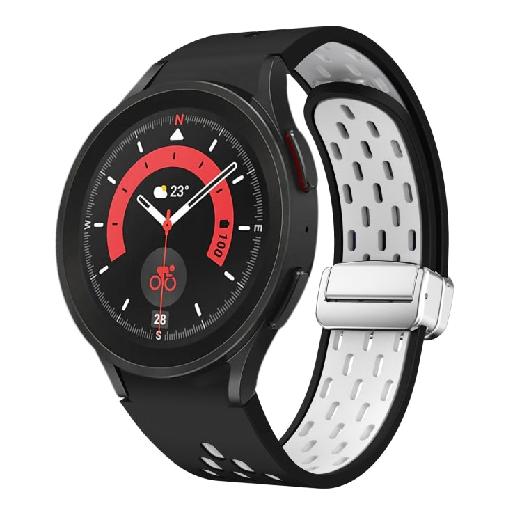 Two Color Magnetic Folding Silver Buckle Silicone Watch Band, For Samsung Galaxy Watch 5 40 / 44mm, For Samsung Galaxy Watch 5 Pro 45mm