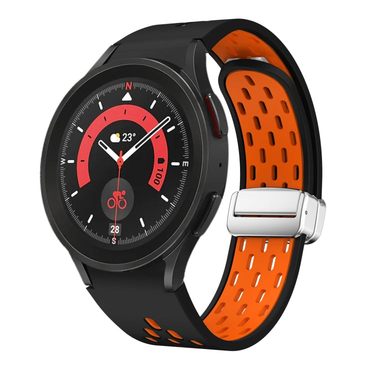 Two Color Magnetic Folding Silver Buckle Silicone Watch Band, For Samsung Galaxy Watch 5 40 / 44mm, For Samsung Galaxy Watch 5 Pro 45mm