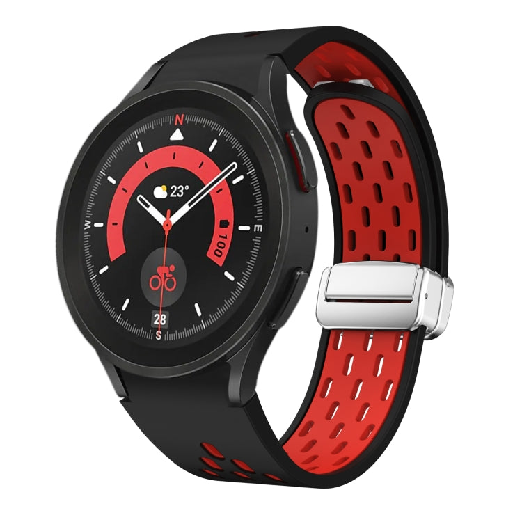Two Color Magnetic Folding Silver Buckle Silicone Watch Band, For Samsung Galaxy Watch 5 40 / 44mm, For Samsung Galaxy Watch 5 Pro 45mm