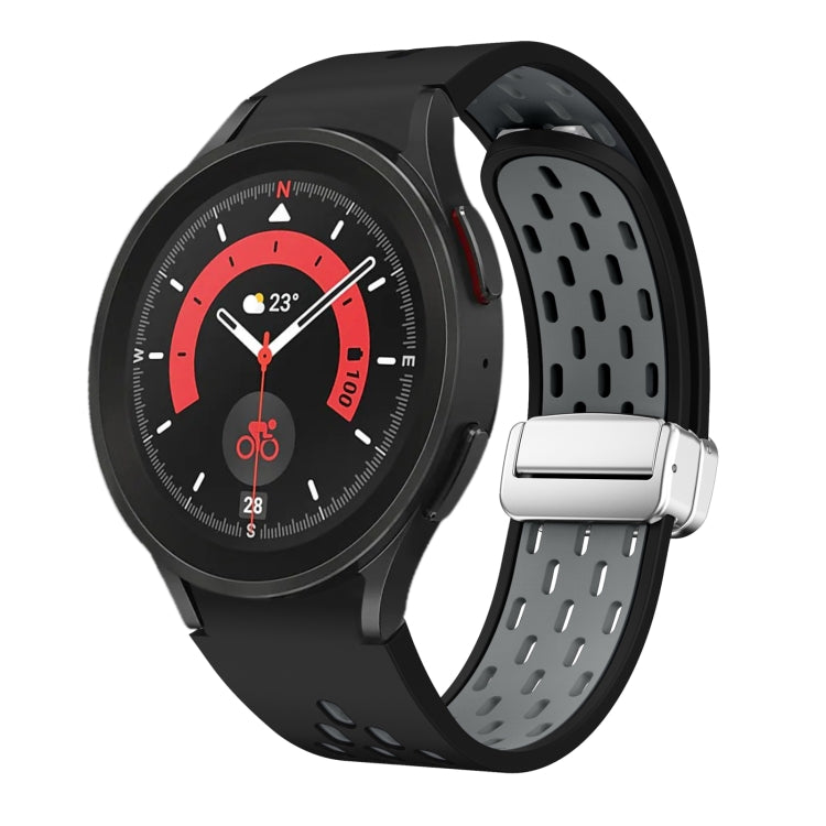 Two Color Magnetic Folding Silver Buckle Silicone Watch Band, For Samsung Galaxy Watch 5 40 / 44mm, For Samsung Galaxy Watch 5 Pro 45mm