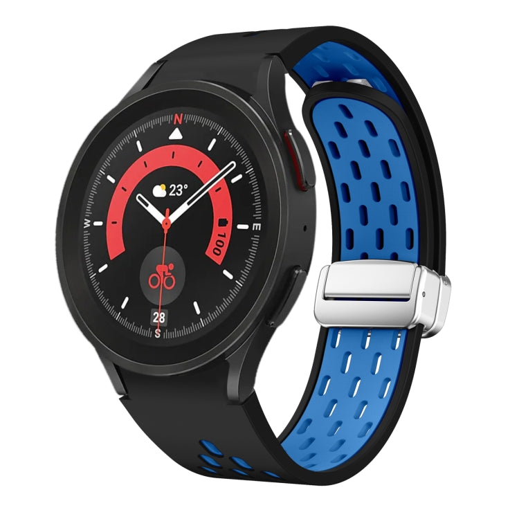Two Color Magnetic Folding Silver Buckle Silicone Watch Band, For Samsung Galaxy Watch 5 40 / 44mm, For Samsung Galaxy Watch 5 Pro 45mm