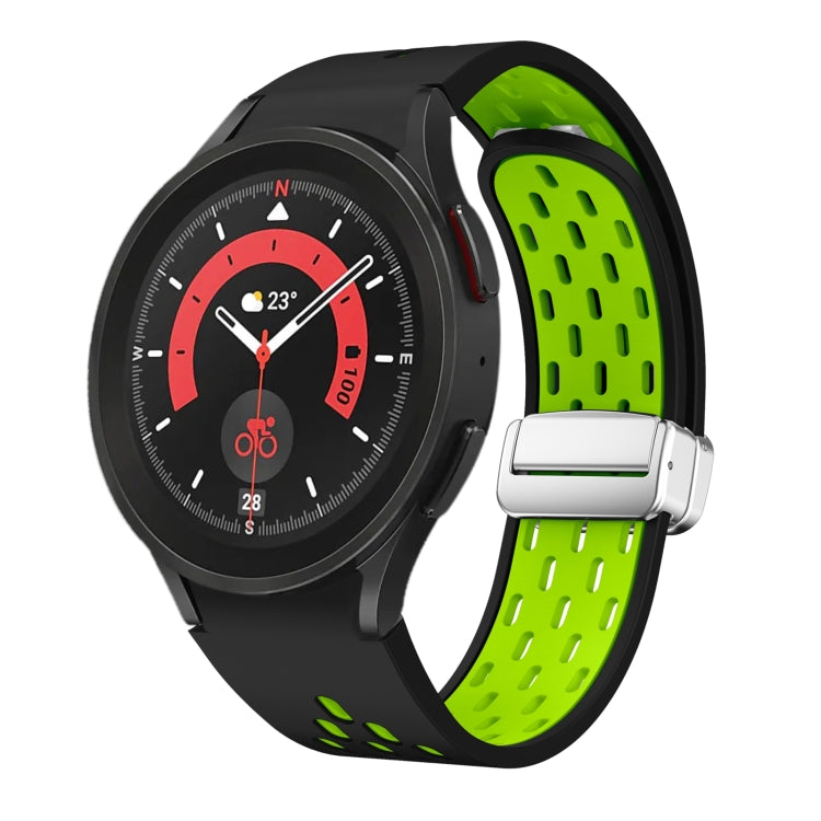 Two Color Magnetic Folding Silver Buckle Silicone Watch Band, For Samsung Galaxy Watch 5 40 / 44mm, For Samsung Galaxy Watch 5 Pro 45mm
