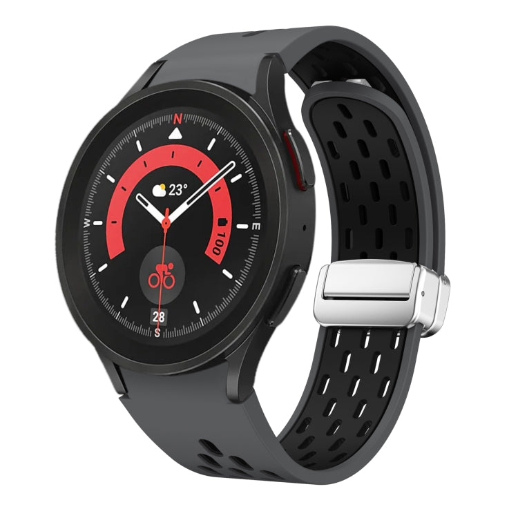 Two Color Magnetic Folding Silver Buckle Silicone Watch Band, For Samsung Galaxy Watch 5 40 / 44mm, For Samsung Galaxy Watch 5 Pro 45mm