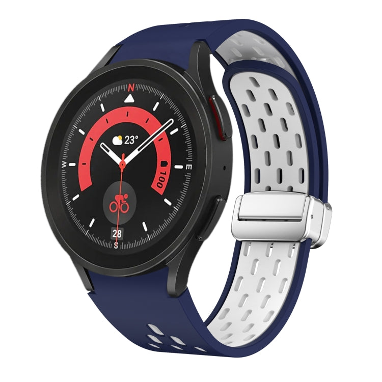 Two Color Magnetic Folding Silver Buckle Silicone Watch Band, For Samsung Galaxy Watch 5 40 / 44mm, For Samsung Galaxy Watch 5 Pro 45mm