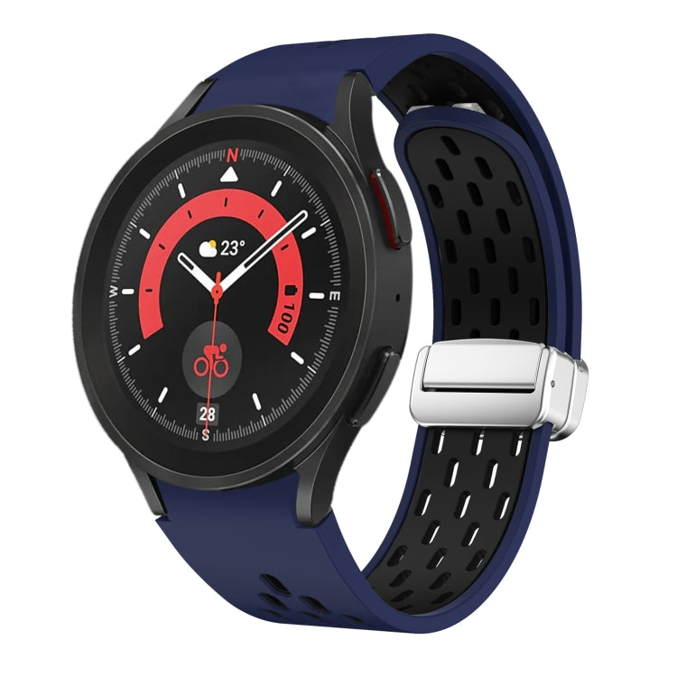 Two Color Magnetic Folding Silver Buckle Silicone Watch Band, For Samsung Galaxy Watch 5 40 / 44mm, For Samsung Galaxy Watch 5 Pro 45mm