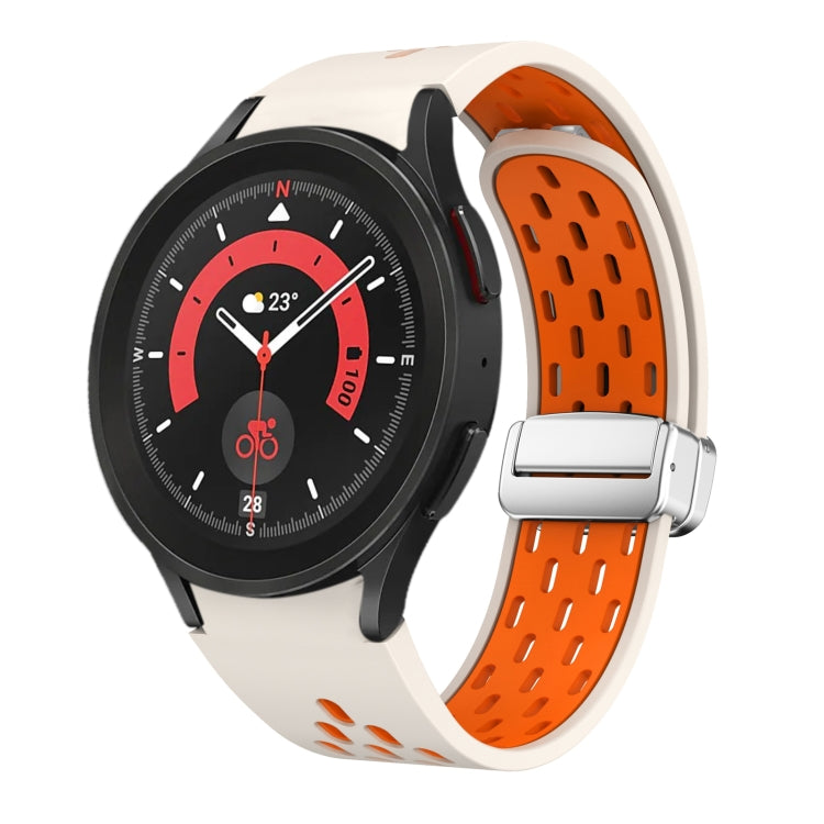 Two Color Magnetic Folding Silver Buckle Silicone Watch Band, For Samsung Galaxy Watch 5 40 / 44mm, For Samsung Galaxy Watch 5 Pro 45mm