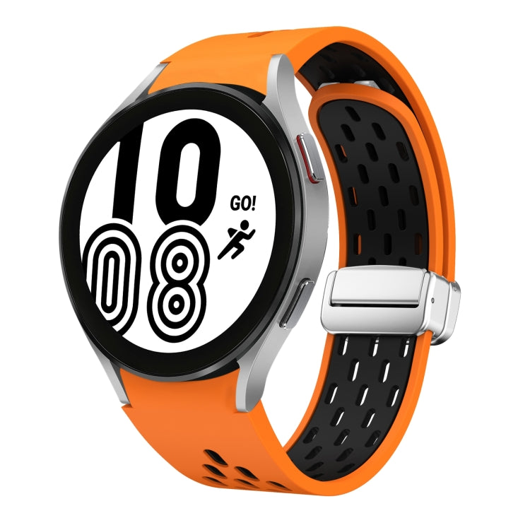 Two Color Magnetic Folding Silver Buckle Silicone Watch Band, For Samsung Galaxy Watch 4 40 / 44mm, For Samsung Galaxy Watch 4 Classic 42 / 46mm