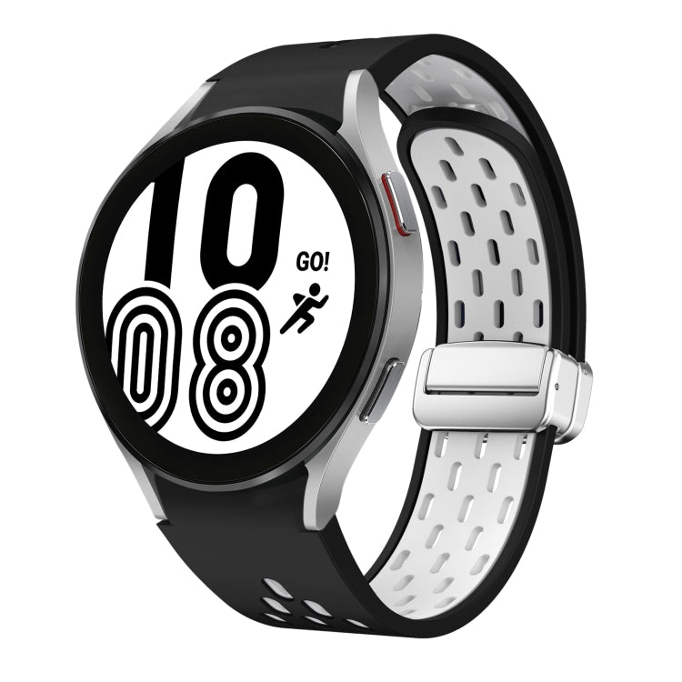 Two Color Magnetic Folding Silver Buckle Silicone Watch Band, For Samsung Galaxy Watch 4 40 / 44mm, For Samsung Galaxy Watch 4 Classic 42 / 46mm
