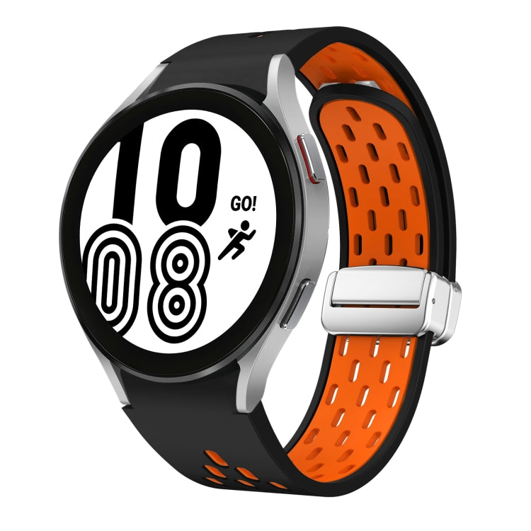 Two Color Magnetic Folding Silver Buckle Silicone Watch Band, For Samsung Galaxy Watch 4 40 / 44mm, For Samsung Galaxy Watch 4 Classic 42 / 46mm