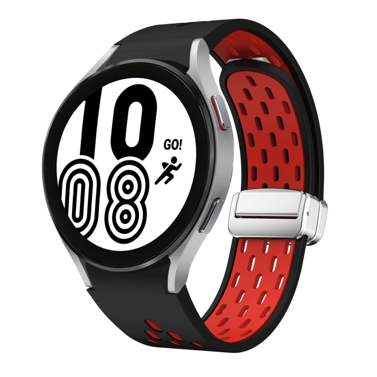 Two Color Magnetic Folding Silver Buckle Silicone Watch Band, For Samsung Galaxy Watch 4 40 / 44mm, For Samsung Galaxy Watch 4 Classic 42 / 46mm