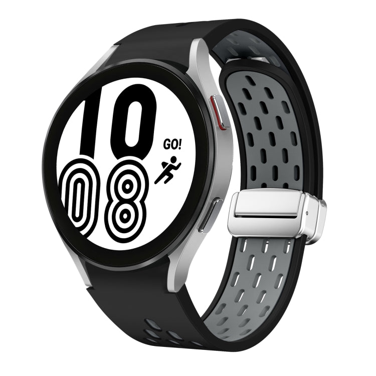 Two Color Magnetic Folding Silver Buckle Silicone Watch Band, For Samsung Galaxy Watch 4 40 / 44mm, For Samsung Galaxy Watch 4 Classic 42 / 46mm