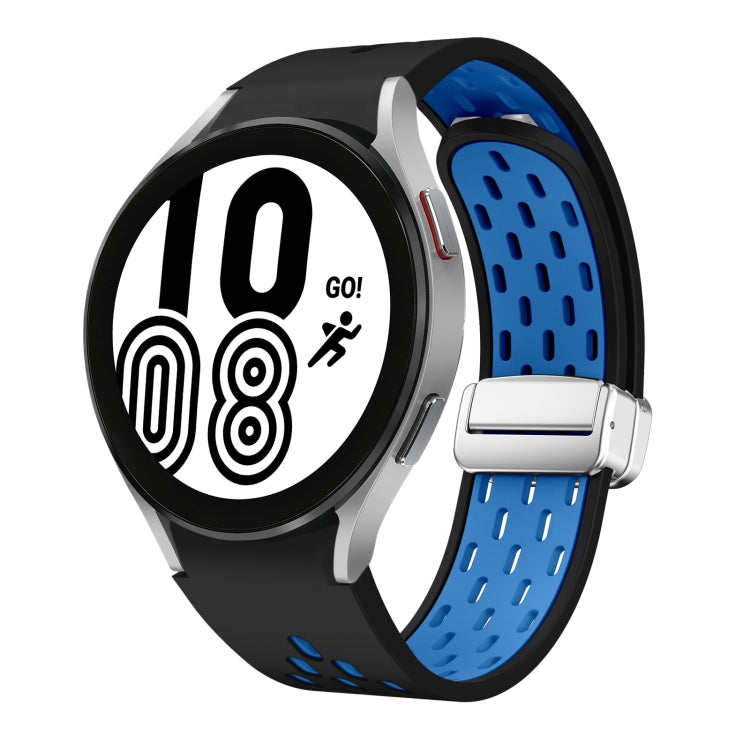Two Color Magnetic Folding Silver Buckle Silicone Watch Band, For Samsung Galaxy Watch 4 40 / 44mm, For Samsung Galaxy Watch 4 Classic 42 / 46mm