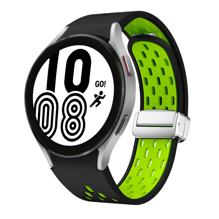 Two Color Magnetic Folding Silver Buckle Silicone Watch Band, For Samsung Galaxy Watch 4 40 / 44mm, For Samsung Galaxy Watch 4 Classic 42 / 46mm
