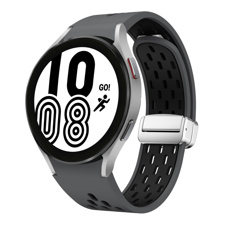 Two Color Magnetic Folding Silver Buckle Silicone Watch Band, For Samsung Galaxy Watch 4 40 / 44mm, For Samsung Galaxy Watch 4 Classic 42 / 46mm