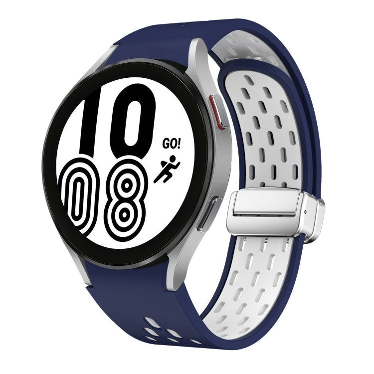 Two Color Magnetic Folding Silver Buckle Silicone Watch Band, For Samsung Galaxy Watch 4 40 / 44mm, For Samsung Galaxy Watch 4 Classic 42 / 46mm