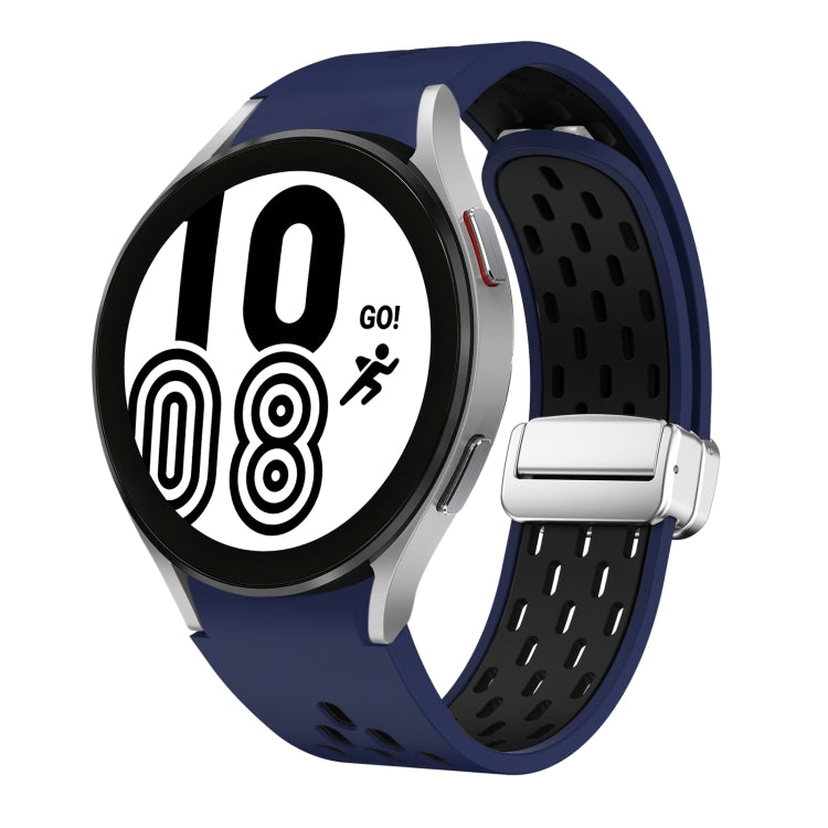 Two Color Magnetic Folding Silver Buckle Silicone Watch Band, For Samsung Galaxy Watch 4 40 / 44mm, For Samsung Galaxy Watch 4 Classic 42 / 46mm