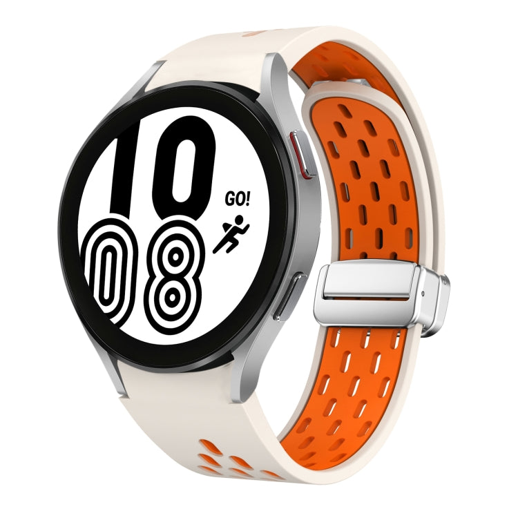 Two Color Magnetic Folding Silver Buckle Silicone Watch Band, For Samsung Galaxy Watch 4 40 / 44mm, For Samsung Galaxy Watch 4 Classic 42 / 46mm