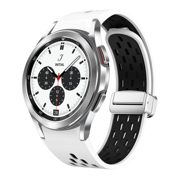 Two Color Magnetic Folding Silver Buckle Silicone Watch Band, For Samsung Galaxy Watch 4 40 / 44mm, For Samsung Galaxy Watch 4 Classic 42 / 46mm