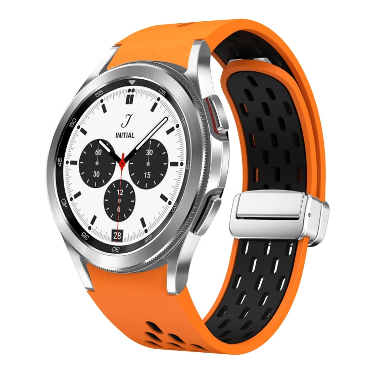 Two Color Magnetic Folding Silver Buckle Silicone Watch Band, For Samsung Galaxy Watch 4 40 / 44mm, For Samsung Galaxy Watch 4 Classic 42 / 46mm