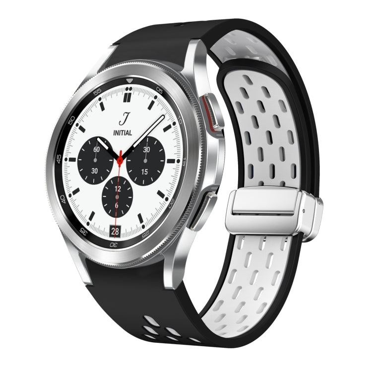 Two Color Magnetic Folding Silver Buckle Silicone Watch Band, For Samsung Galaxy Watch 4 40 / 44mm, For Samsung Galaxy Watch 4 Classic 42 / 46mm
