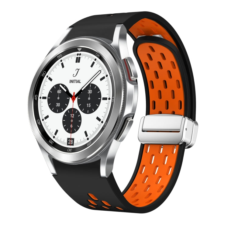 Two Color Magnetic Folding Silver Buckle Silicone Watch Band, For Samsung Galaxy Watch 4 40 / 44mm, For Samsung Galaxy Watch 4 Classic 42 / 46mm