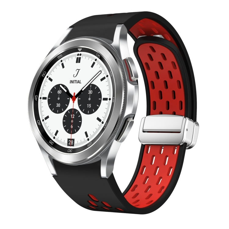 Two Color Magnetic Folding Silver Buckle Silicone Watch Band, For Samsung Galaxy Watch 4 40 / 44mm, For Samsung Galaxy Watch 4 Classic 42 / 46mm