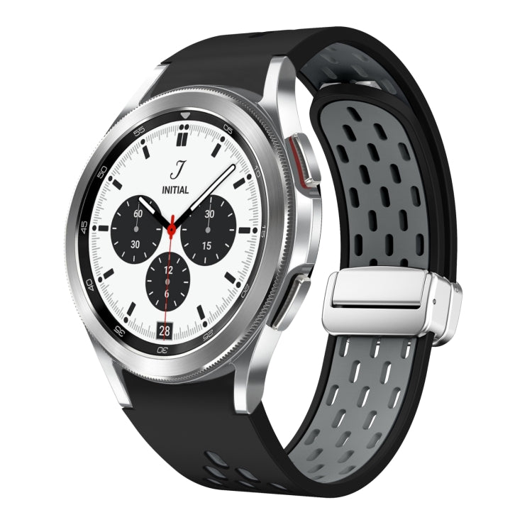 Two Color Magnetic Folding Silver Buckle Silicone Watch Band, For Samsung Galaxy Watch 4 40 / 44mm, For Samsung Galaxy Watch 4 Classic 42 / 46mm