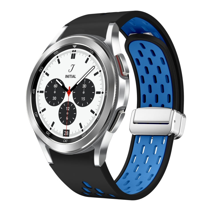 Two Color Magnetic Folding Silver Buckle Silicone Watch Band, For Samsung Galaxy Watch 4 40 / 44mm, For Samsung Galaxy Watch 4 Classic 42 / 46mm