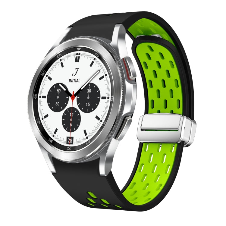 Two Color Magnetic Folding Silver Buckle Silicone Watch Band, For Samsung Galaxy Watch 4 40 / 44mm, For Samsung Galaxy Watch 4 Classic 42 / 46mm